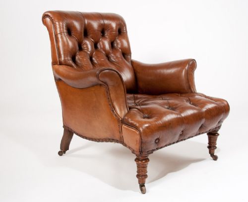 fig 1. Victorian Leather Armchair Howard and Sons Style