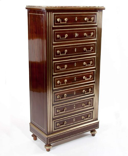 Fine Brass Inlaid Secretaire Chest of Drawers Abattan