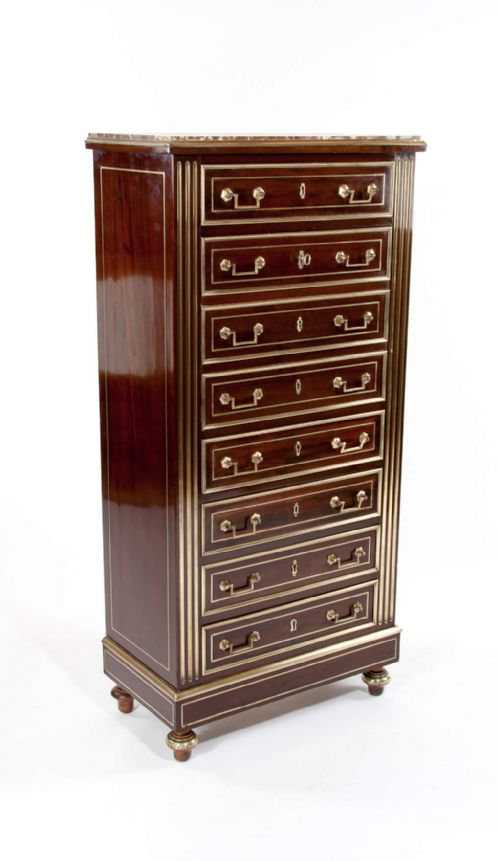 fig 1. Fine Brass Inlaid Secretaire Chest of Drawers Abattan 