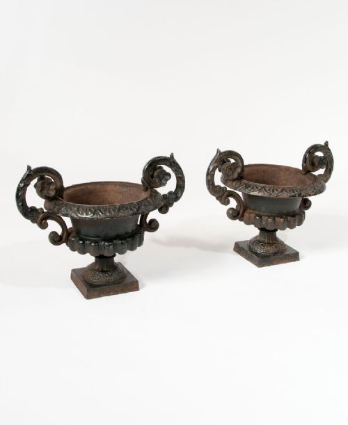 Decorative Pair of Cast Iron Victorian Urns