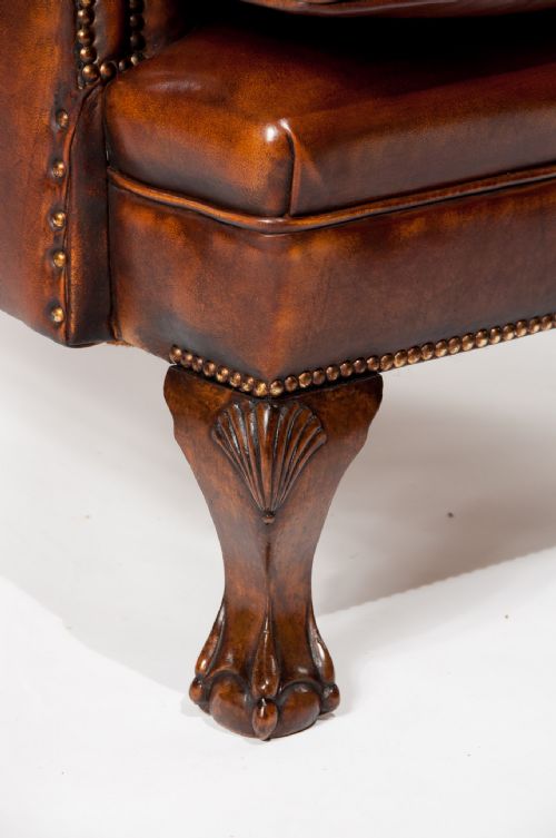 fig 4. Pair of Walnut Leather Wing Chairs 19thC