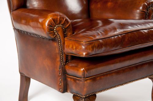 fig 5. Pair of Walnut Leather Wing Chairs 19thC