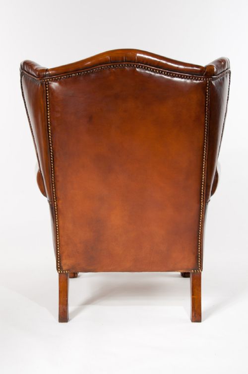 fig 9. Pair of Walnut Leather Wing Chairs 19thC