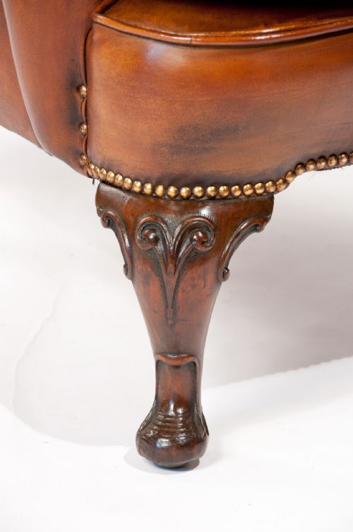 fig 2. Superb Antique Walnut Leather Wing Back Armchair mid 19th Century