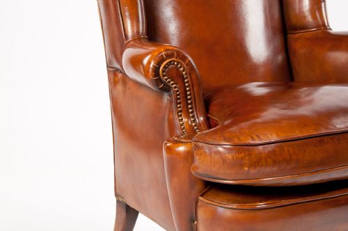 fig 3. Superb Antique Walnut Leather Wing Back Armchair mid 19th Century