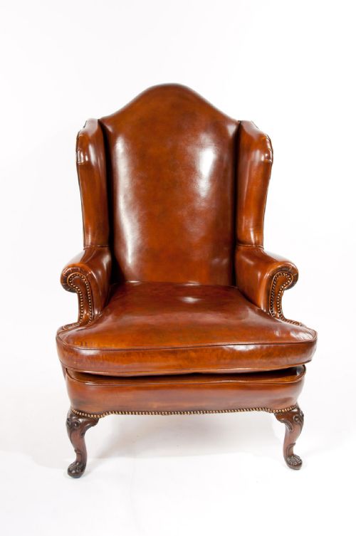 fig 5. Superb Antique Walnut Leather Wing Back Armchair mid 19th Century