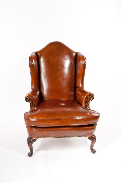 fig 4. Superb Antique Walnut Leather Wing Back Armchair mid 19th Century