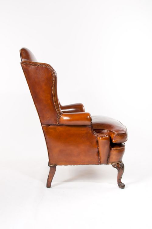 fig 6. Superb Antique Walnut Leather Wing Back Armchair mid 19th Century