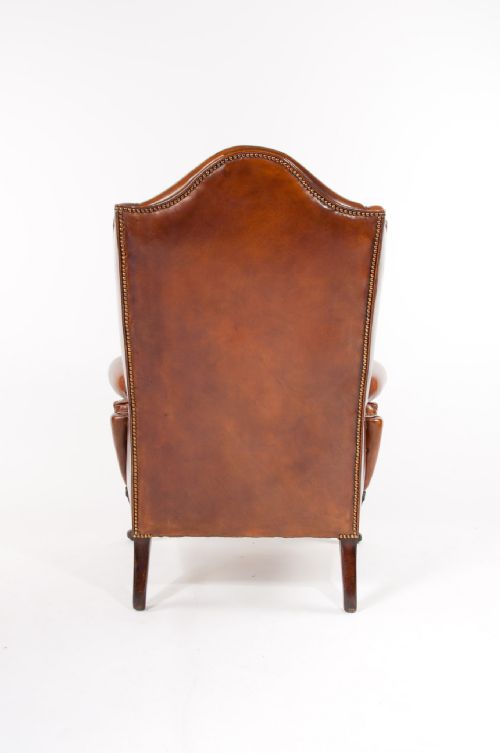 fig 7. Superb Antique Walnut Leather Wing Back Armchair mid 19th Century