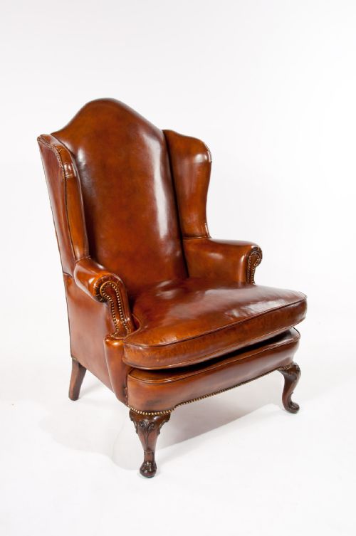 fig 8. Superb Antique Walnut Leather Wing Back Armchair mid 19th Century