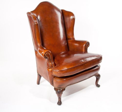 fig 9. Superb Antique Walnut Leather Wing Back Armchair mid 19th Century