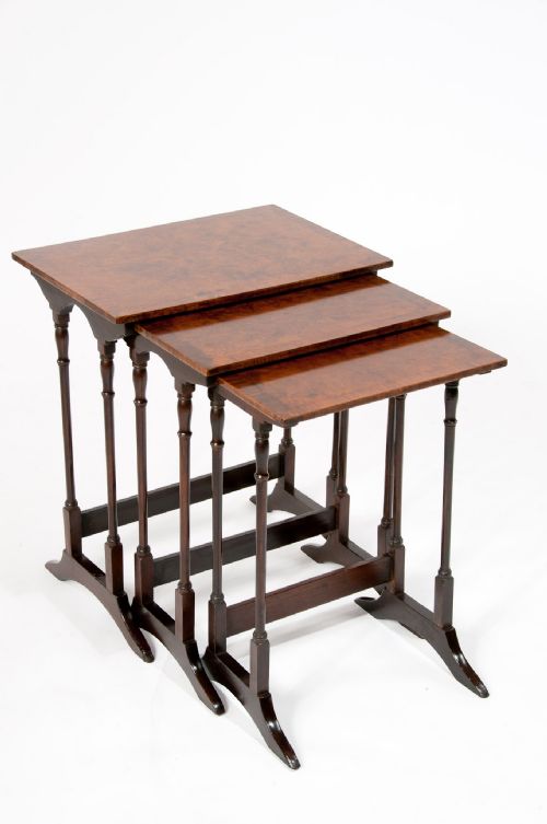 fig 1. Quality Antique Nest of Burr Walnut Tables