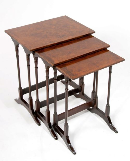 Quality Antique Nest of Burr Walnut Tables