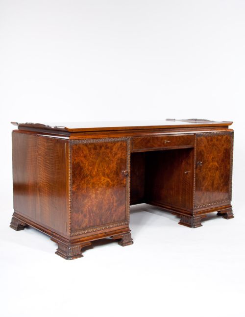 Ornate Art Deco Burr Walnut Swedish Desk