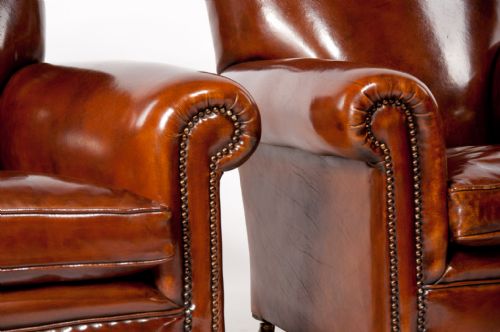 fig 3. Quality Pair Antique Leather Club Armchairs