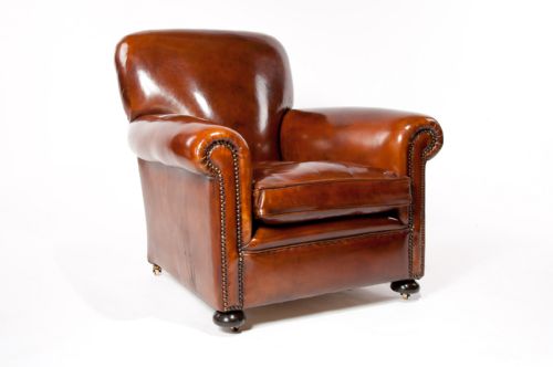 fig 5. Quality Pair Antique Leather Club Armchairs