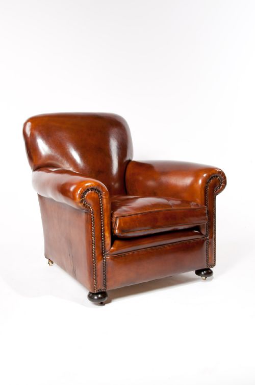 fig 6. Quality Pair Antique Leather Club Armchairs