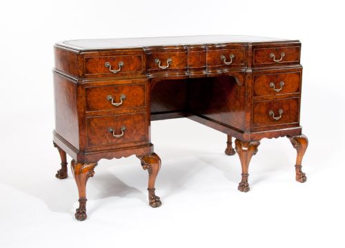 fig 1. Stunning Shaped Antique Burr Walnut Desk