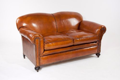 A Quality Edwardian Drop Arm Tan Leather Sofa