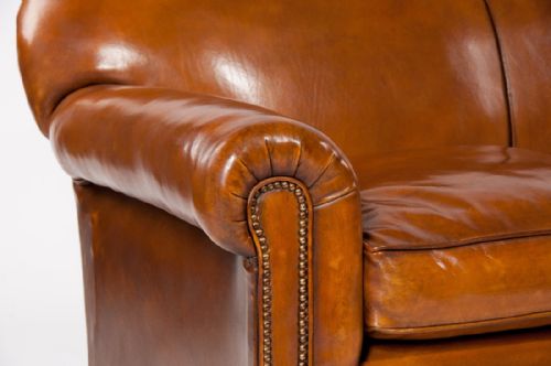 fig 1. A Quality Edwardian Drop Arm Tan Leather Sofa