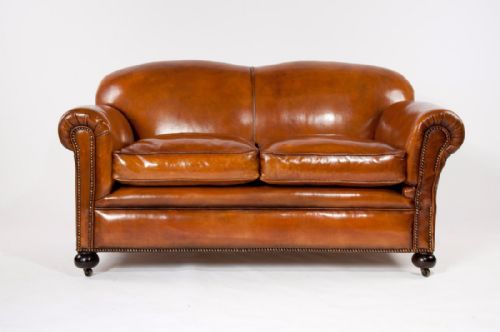 fig 3. A Quality Edwardian Drop Arm Tan Leather Sofa