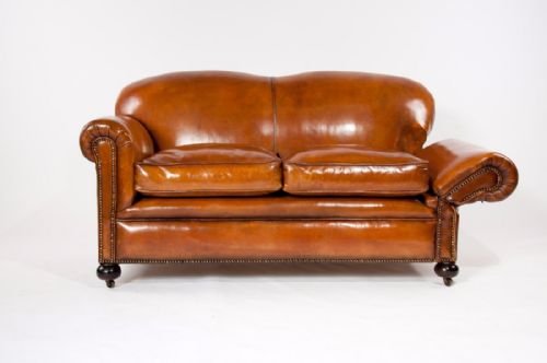 fig 5. A Quality Edwardian Drop Arm Tan Leather Sofa