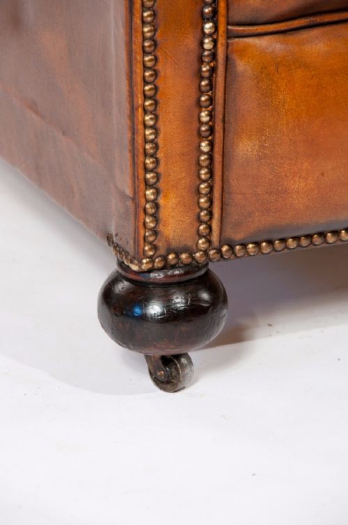 fig 7. A Quality Edwardian Drop Arm Tan Leather Sofa