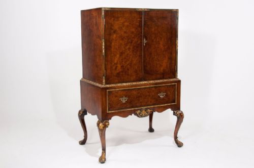 fig 1. Attractive Antique Burr Walnut Drinks Cabinet