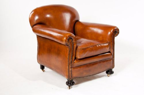 fig 2. Quality Pair Antique Leather Club Armchairs