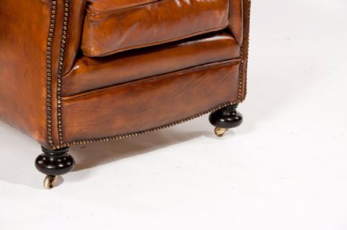 fig 4. Quality Pair Antique Leather Club Armchairs