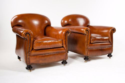 fig 5. Quality Pair Antique Leather Club Armchairs