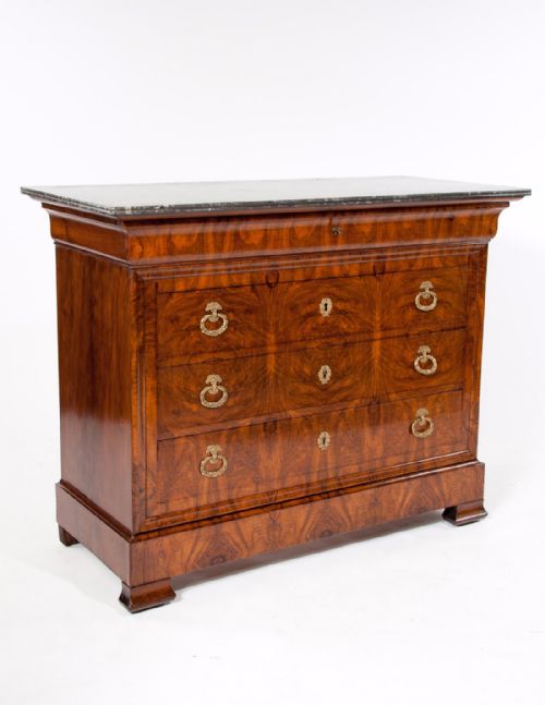 Antique French Walnut Marble Top Chest / Commode
