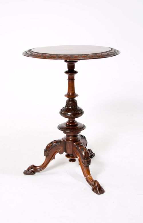 fig 1. Quality Irish Victorian Inlaid Walnut Tripod Occasional Table