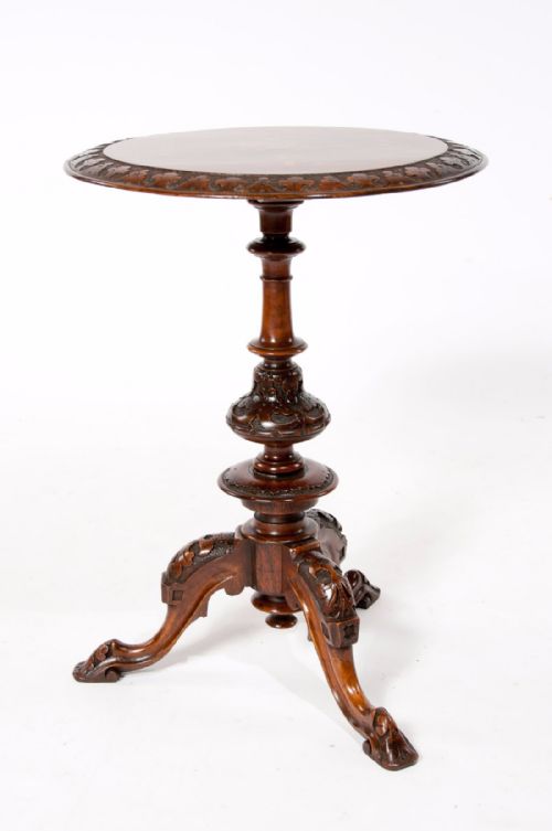 fig 3. Quality Irish Victorian Inlaid Walnut Tripod Occasional Table