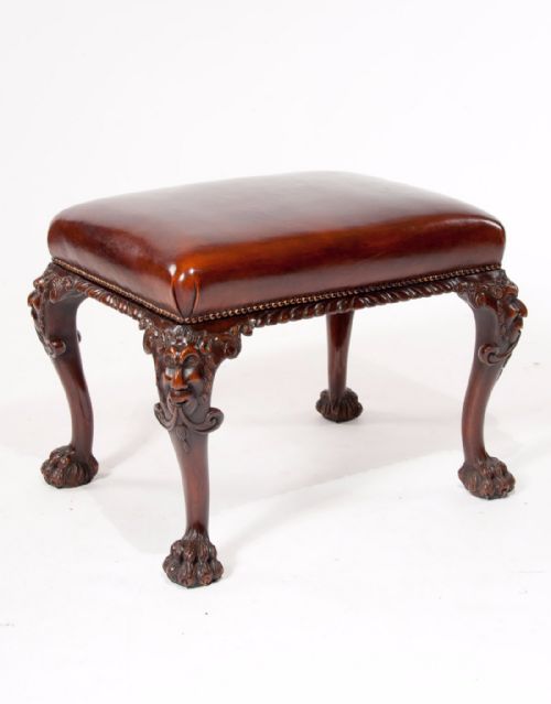 Fine Quality Antique Walnut Leather Top Stool