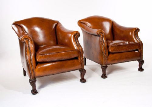 fig 1. Stunning Pair of Antique Leather Armchairs