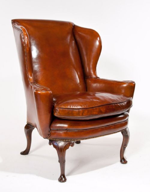 Superb Quality 19th C Antique Leather Wing Chair