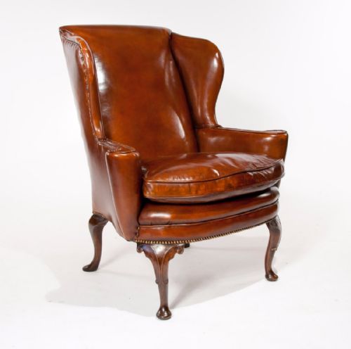 fig 1. Superb Quality 19th C Antique Leather Wing Chair