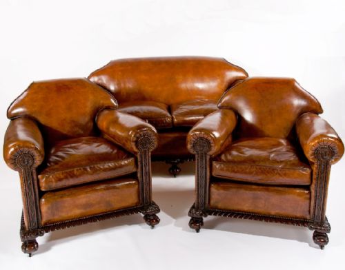 Magnificent Victorian Leather Sofa and Chairs 3 Piece Suite