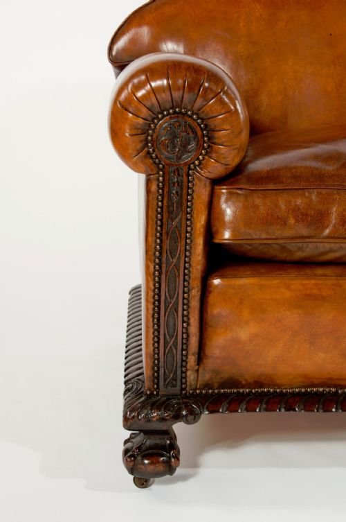 fig 5. MAGNIFICENT VICTORIAN LEATHER SOFA AND CHAIRS 3 PIECE SUITE