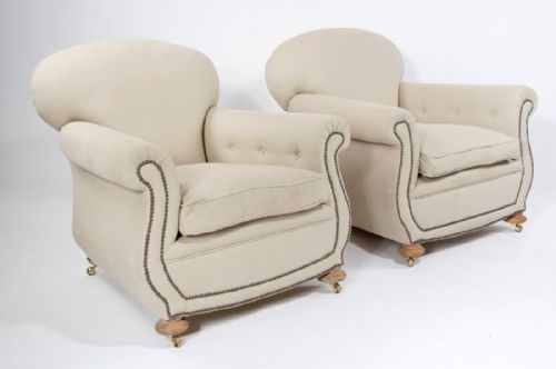 fig 1. Pair of Victorian Linen Upholstered Club Armchairs