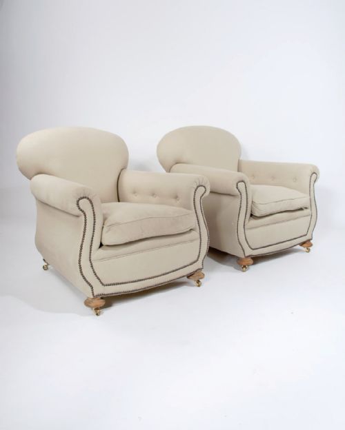 fig 2. Pair of Victorian Linen Upholstered Club Armchairs