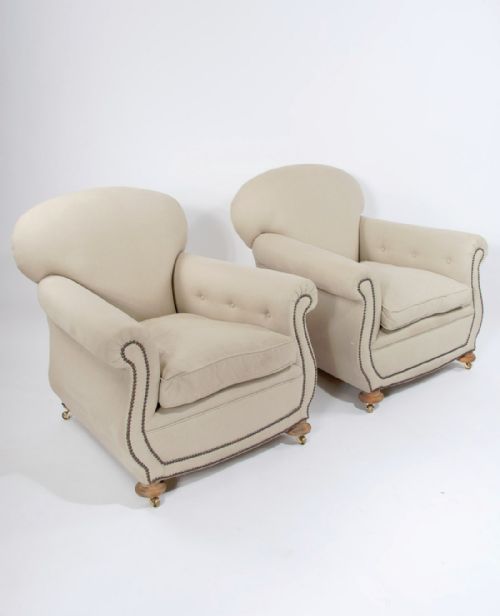 fig 3. Pair of Victorian Linen Upholstered Club Armchairs