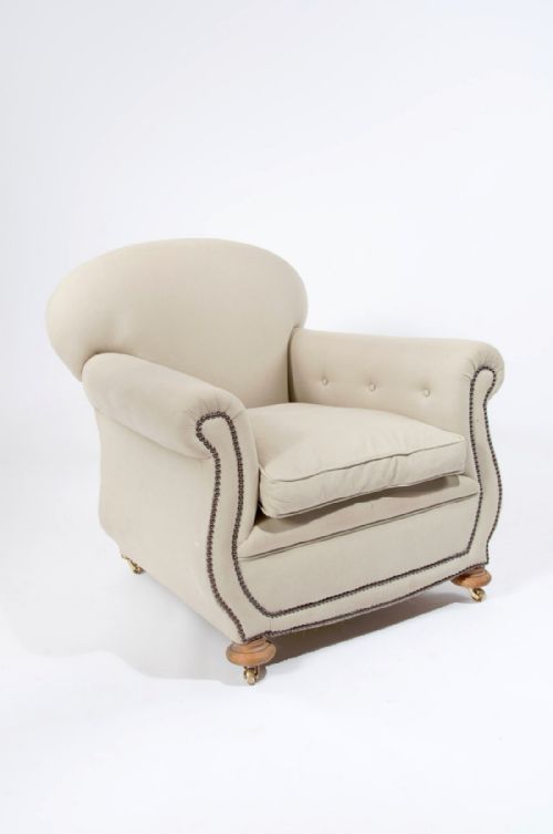 fig 5. Pair of Victorian Linen Upholstered Club Armchairs