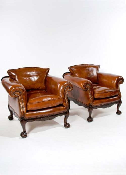A Wonderful Pair of Antique Leather Armchairs