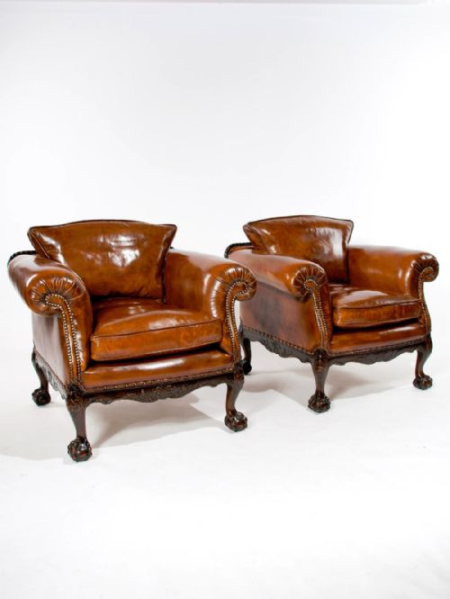 fig 1. A Wonderful Pair of Antique Leather Armchairs