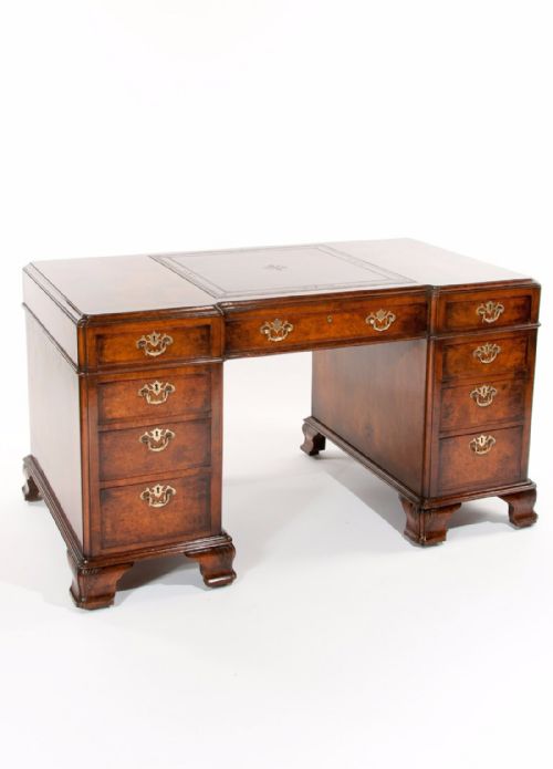 Superb Antique Burr Walnut Pedestal Desk