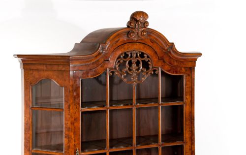 fig 1. A Quality Burr Walnut Bombay Display Cabinet