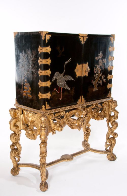 Magnificent 17th Century Japanned Collectors Cabinet on Stand