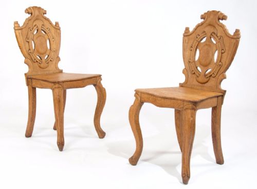 fig 1. A pair of Victorian Oak Hall Chairs